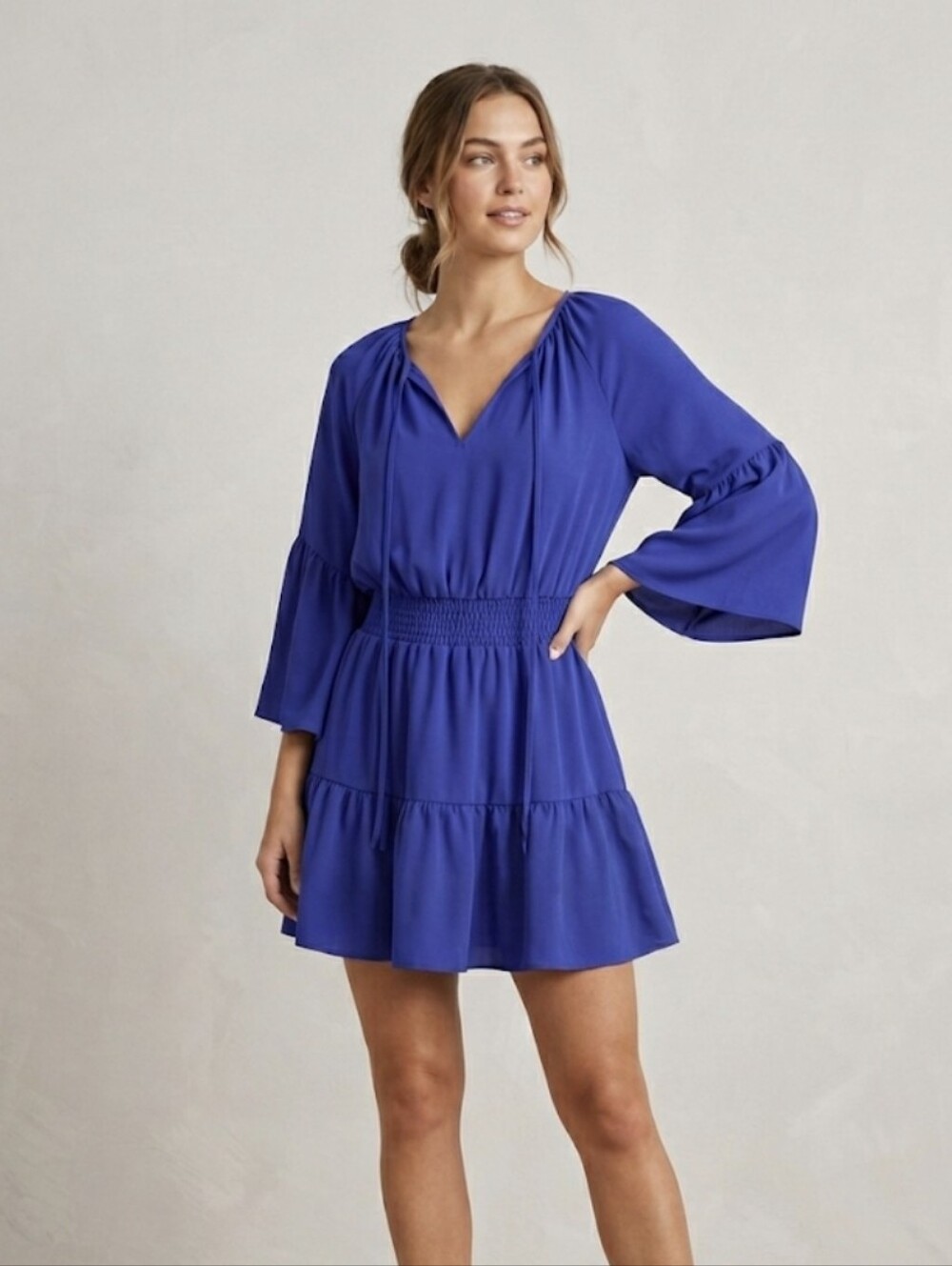 Amanda Uprichard Cobalt Blue V-Neck Tiered Mini Dress